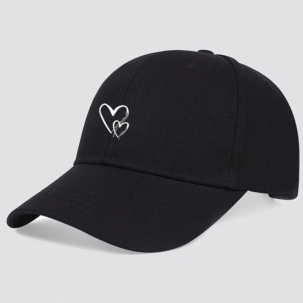 Heart-shaped printed baseball caps, Korean-style baseball caps, outdoor sun hats, all-season hats for both men and women