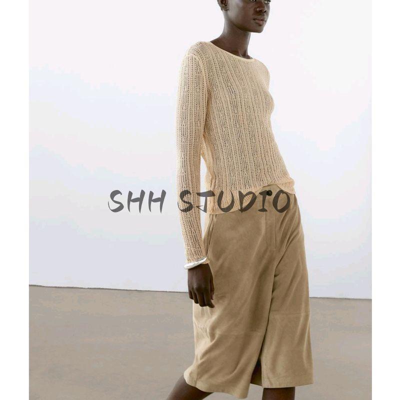 MD Spring/Summer New Arrival Women's Clothing Fashion Style Lazy Lightweight round Neck Cut Out Long Sleeves T-shirt Tops 6815705