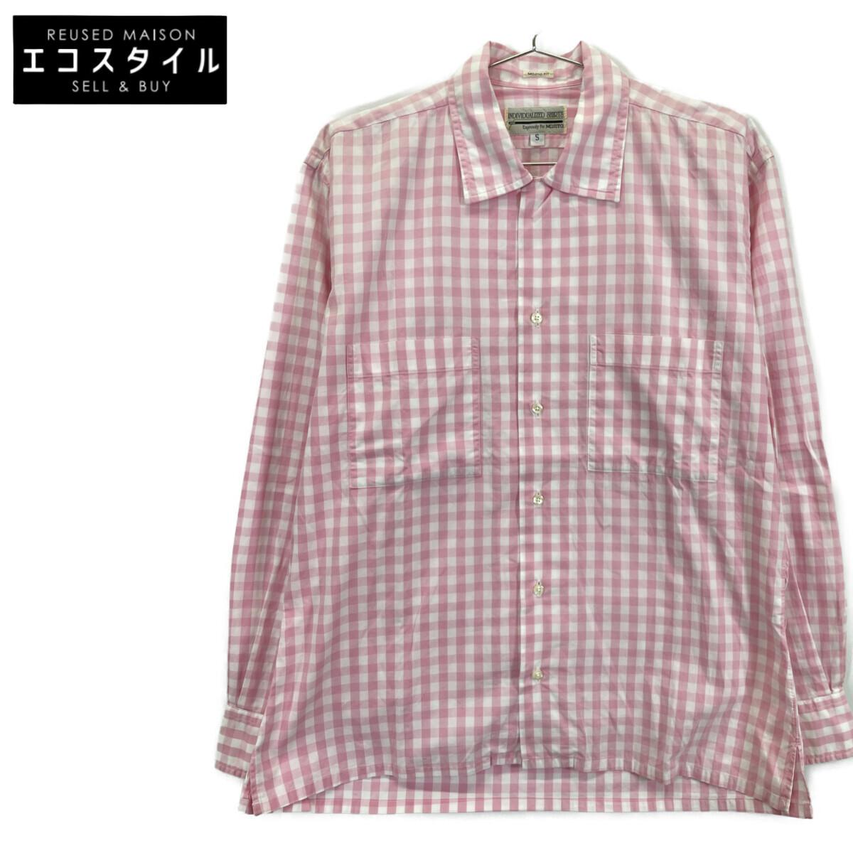 

Individualized Shirts Pink Gold Check MOJITO FIT Open Collar Shirt tops S pinkUsed