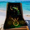 1Pc Taurus Zodiac Beach Towel Constellation Print Cosmic Bull Design Quick Dry Soft Microfiber Bath Towel For Astrology Fans
