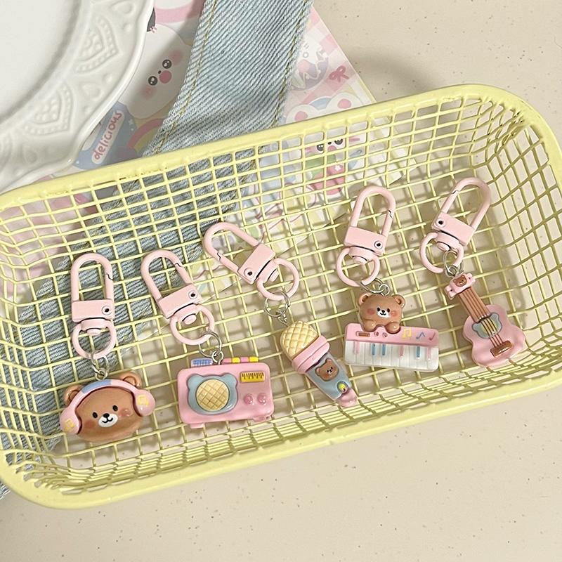 Niedlicher rosa Musikbär Schlüsselanhänger für Frauen Mädchen Anti-Verlust Lanyard Exquisiter kreativer Schlüsselanhänger Taschenanhänger Perfektes Geschenk