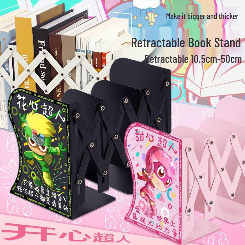 Happy Man Cartoon Book Stand & Desktop Organizer - Retractable, Folding Bookshelf & Clip for Students