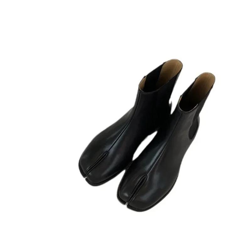 British Style Chelsea Boots Women's Short Boots Medium Tube Elastic Personality Design Horse Hoof Shoes Leather Shoes