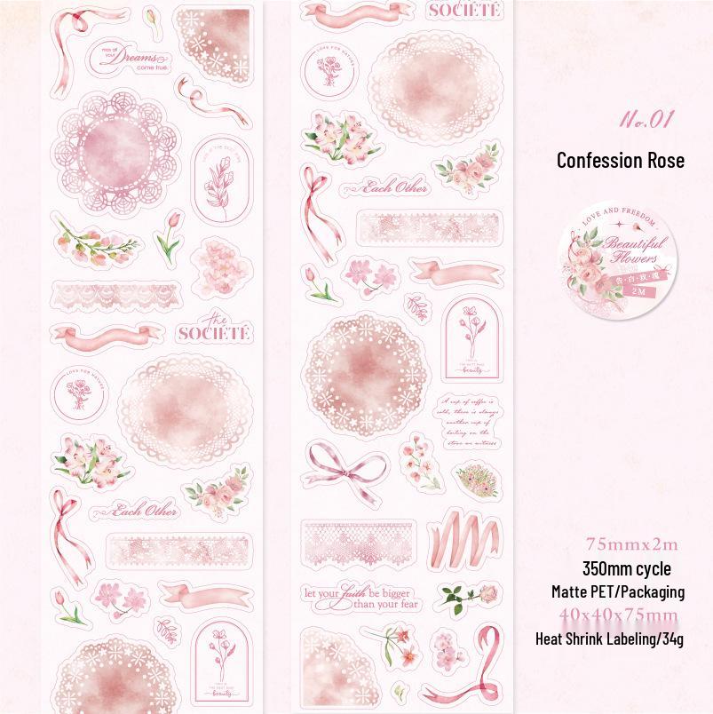 Twilight Matte PET Die-Cut Adhesive Lace Tape, Flower Language Series - 4 Lace Garden Styles for DIY Decoration