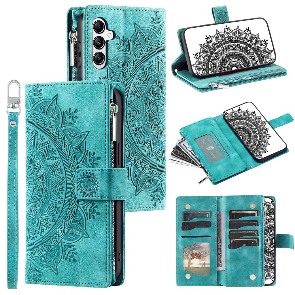 For Samsung Galaxy A37 5G Wallet Case Mandala Flower Pattern PU Leather Phone Cover with Wrist Strap