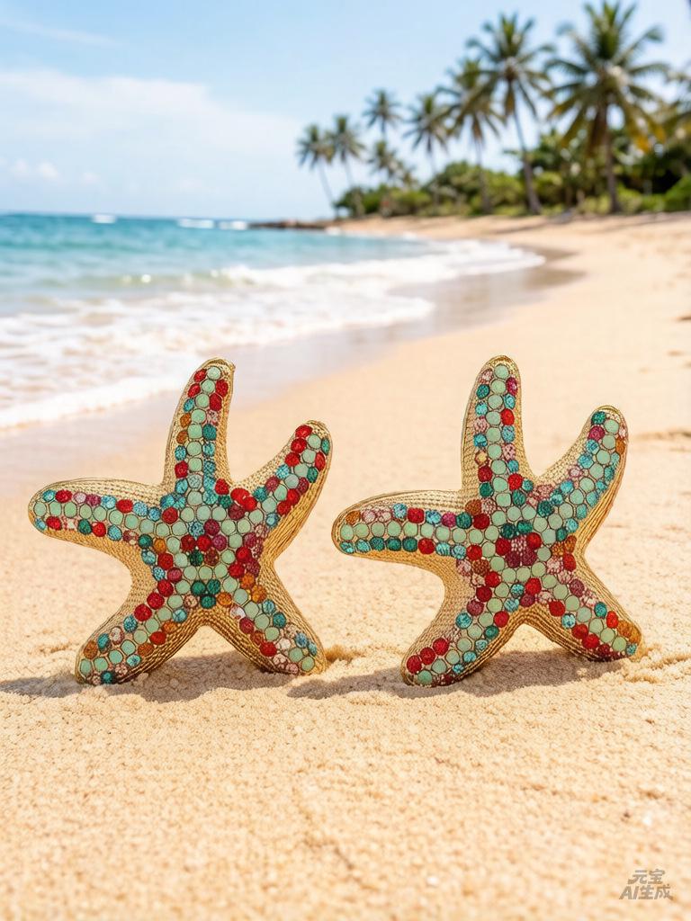 Stylish Rhinestone Starfish Shell Stud Earrings - Colorful Beach Design