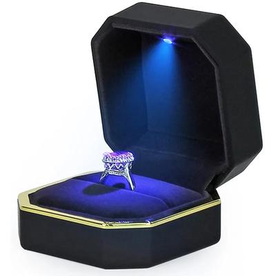 1 STÜCK LED-Licht Schmuckschatulle Luxus Ringbox für Antrag Verlobung Hochzeit Gummi Schmuckschatulle Geschenk Display