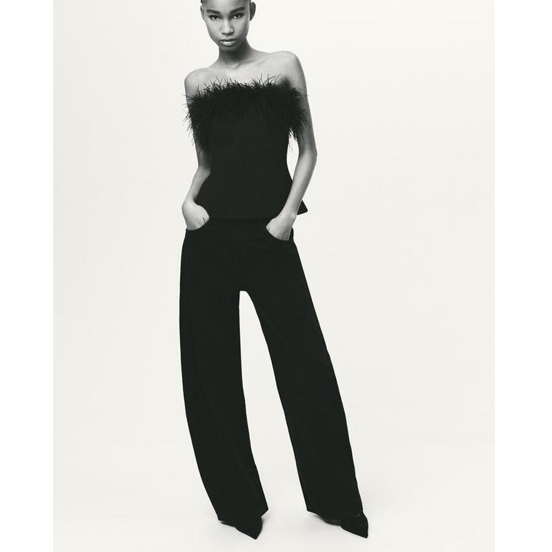 Fall and Winter New Arrival Women's Clothing New Year Party Banquet Easiest for Match Dress Feather Decoration Tube Top Tops 4772103