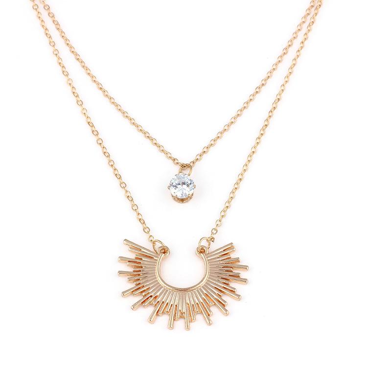 Double Layer Rhinestone Fan Shape Clavicle Chain, Fashion Necklace for Women