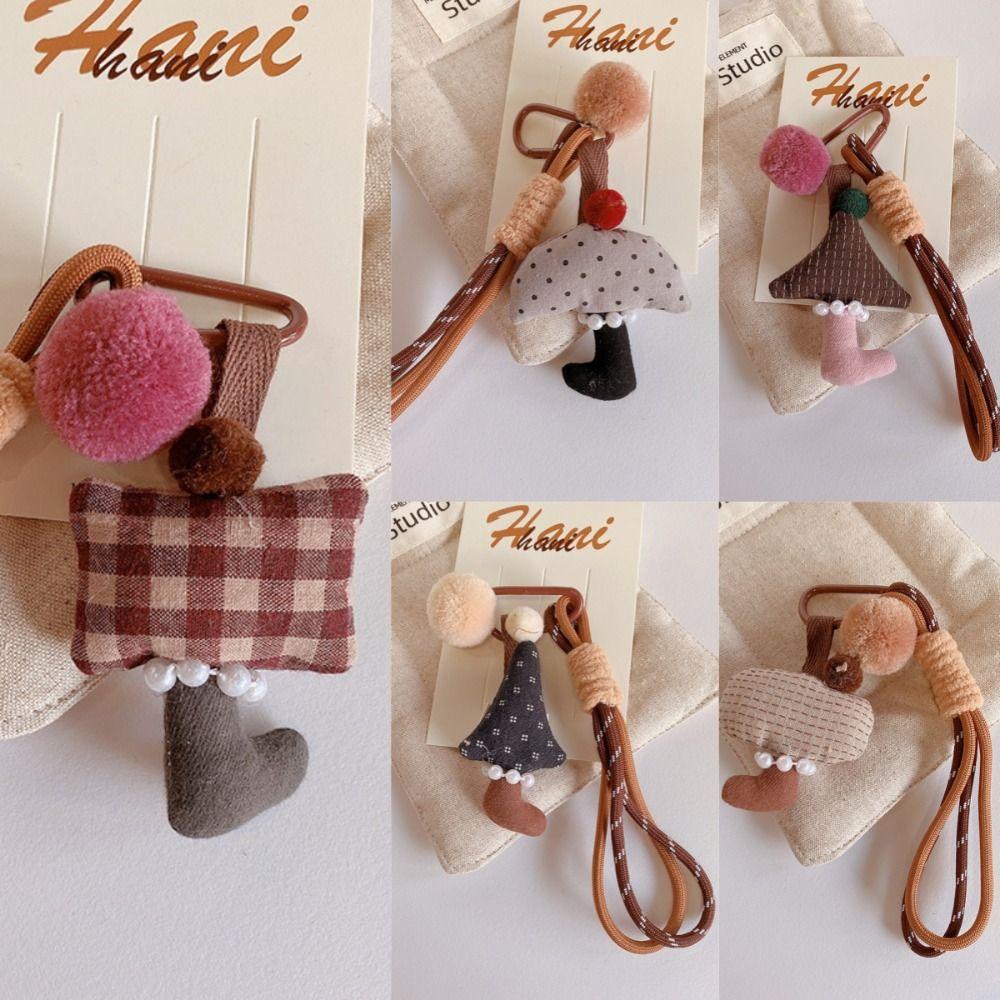Bag Pendant Cute Fabric Mushroom Keychain Soft Stuffed Keyrings with Lanyard  Gifts