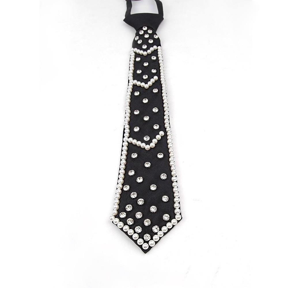 Rhinestone Pearls Tie Korean Style Decoration Shirt Tie Temperament Hand-beaded Long Necktie  Men