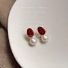 Baroque Shaped Freshwater Pearl Needle Plated Drop Glaze Burgundy Stud Earrings Earrings