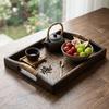 Wooden Tea  Tray Breathable Hollow Storage Basket Lightweight Weave Tray  Hotel