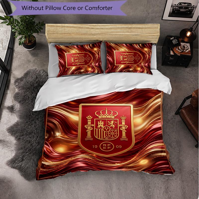 Spain football Pattern 3 Pieces Bedding Set Soft Microfiber Duvet Cover with Pillow Cases for Bedroom