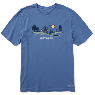 Het leven is goed.. Heren Gepensioneerde Golfkar Korte Mouw Crusher T-shirt, Vintage Blauw