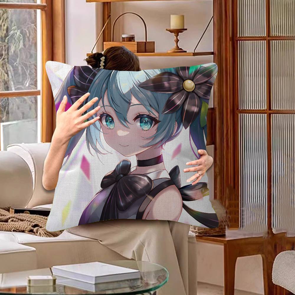 Japanese H-Hatsunes Girl Mikus Pillow Cover Sofa Cushion Cover Home Room Decoration Children Gift