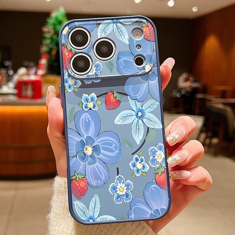 Pink Cartoon Floral Case For iPhone 17 Pro Max iPhone 16 Pro Max 15 14 13 Magnetic For Magsafe Hybrid TPU+PC Matte Cover