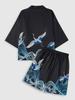 2026 New national style Hawaiian vacation ukiyo-e painted seven-quarter-sleeved Taoist robe 3D printed carp kimono cape