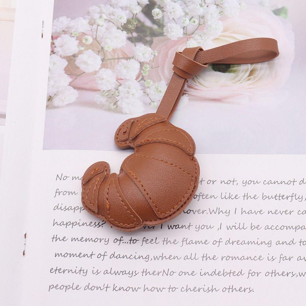 PU Leather PU Leather Hanger Car Keyring Bag Pendant Cute Croissant Keychain  Men