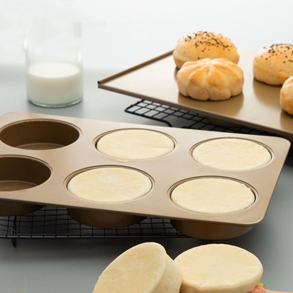 Carbon Steel Kitchen Easy To Release Non-stick Baking Tool Hamburger Bun Mold Loaf Pan Muffin Tray