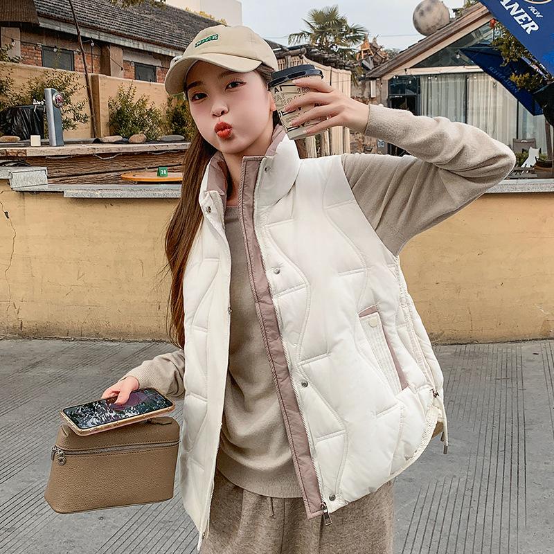 

Stand-up collar new simple commuter wind down cotton vest short thickened warm spring and autumn fashion vest M покинуть белый