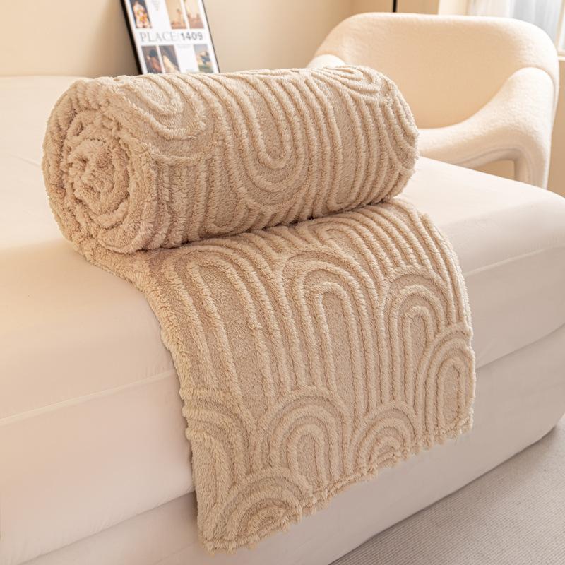1pc Double-sided Jacquard Flannel Blanket Shawl Blanket Air-conditioned Nap Blanket Sofa Cover Blanket Polyester Fiber