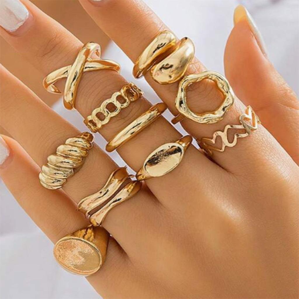 Vintage Blumen Geometrisches Ring Set Für Frauen Unregelmäßige Lavatextur Barocke Perle Edelstein Fingerringe Trendiger Statement Schmuck