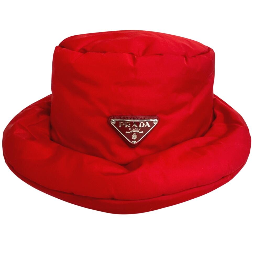 

PRADA 1HC248 Bucket hat Triangle Logo Metal Nylon hat Red Nylon Used