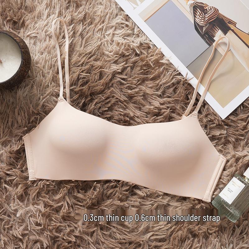 

Women s Seamless Bandeau Bra: Bust-Minimizing, Thin, One-Piece, Half-Cup, Square Neck, Low-Cut, with Thin Straps 34/75AB