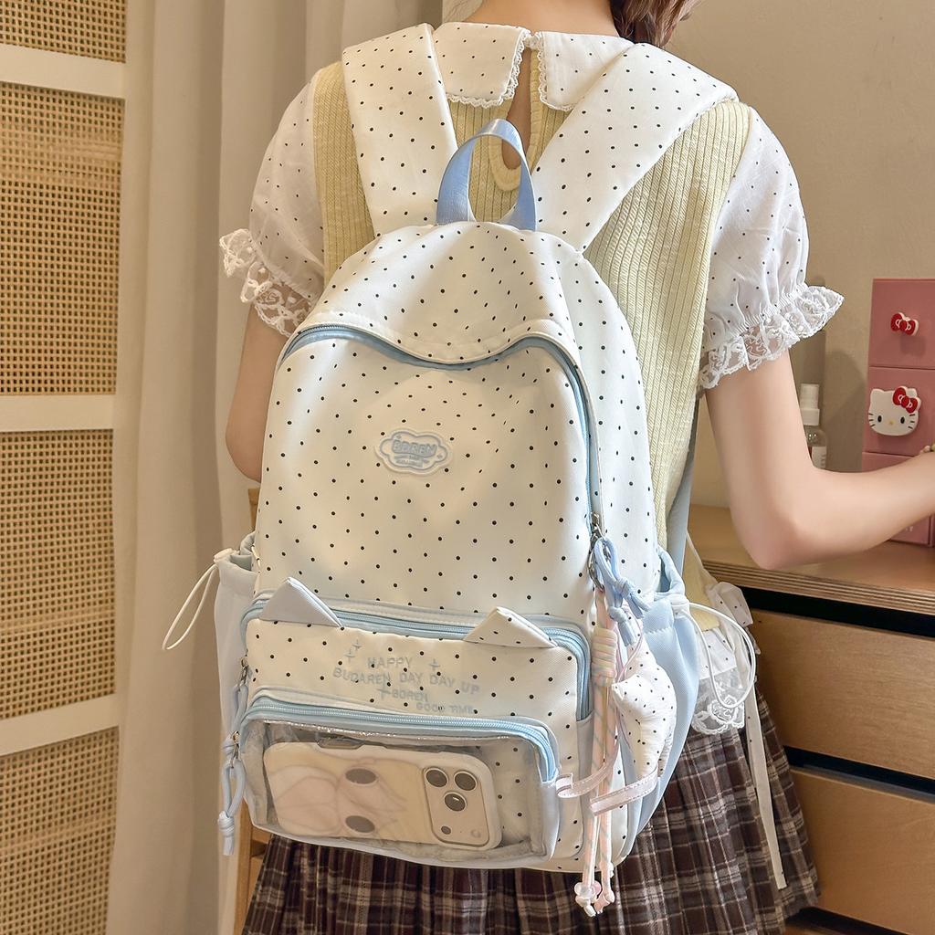 School bag for girls, Korean polka dot backpack for middle and high school students, 1011 new large-capacity single shoulder bag, elementary school  