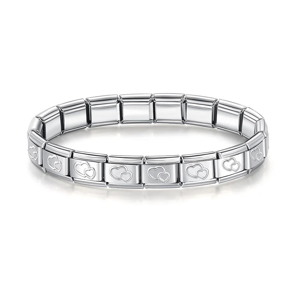 Neue Mode Damen Mann Italienischer Charm Herz Blume Schmetterling Kreuz Delfine Edelstahl Elastisches Armband Gliederarmreif
