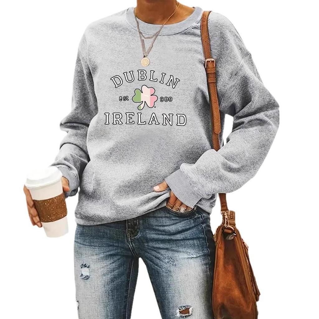 2024 Clover Print St. Patrick's Day Crew Neck Sweatshirt