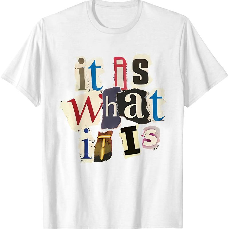 

Collage Text Print T-Shirt Breathable Cool, Comfortable Wear,Daily Casua XXL белый