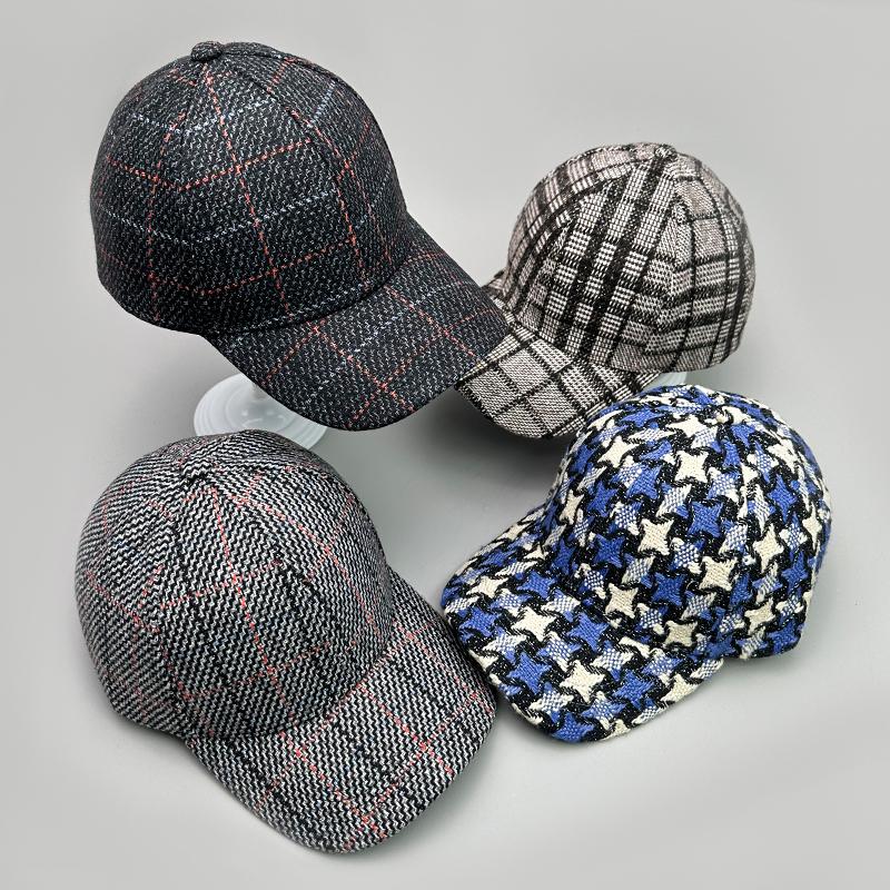 Versatile Color Block Star Baseball Caps Autumn And Winter New Men Womencotton Fashion Casual British Style Check Warm Colorful