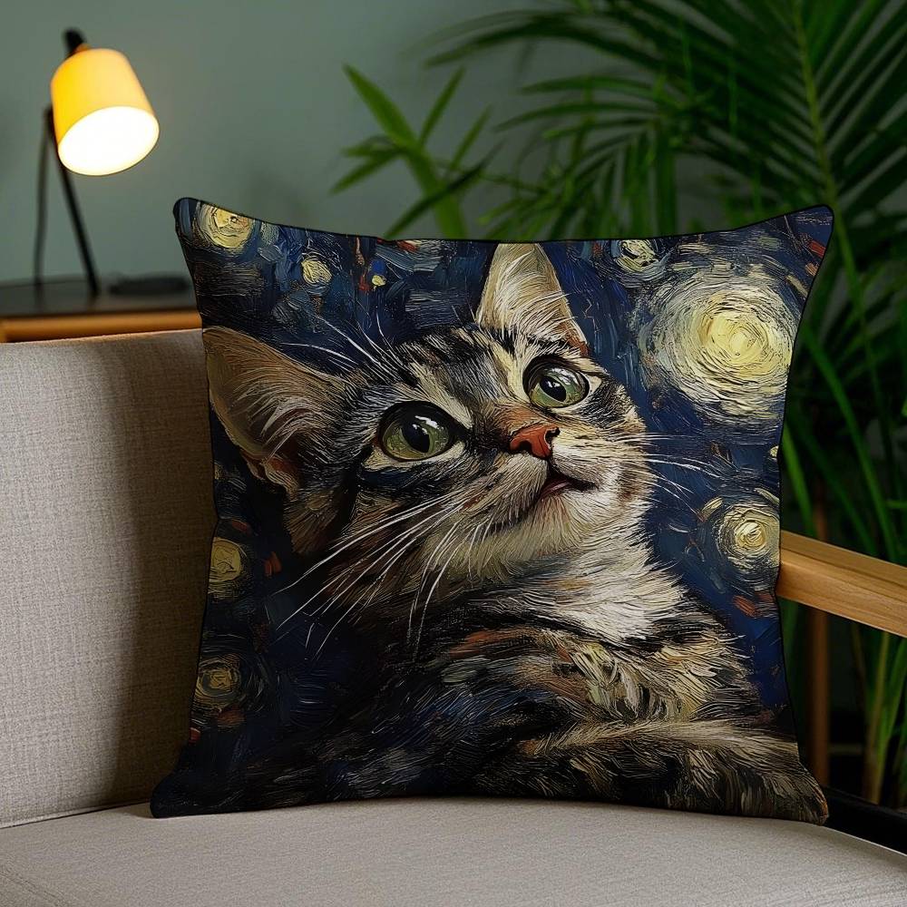 

Милая Забавная Масляная Живопись Кота Наволочка Антипылевая клещевая наволочка Невидимая молния Шелковистый короткий плюш Чехол для диванной подушки 12x12Inch