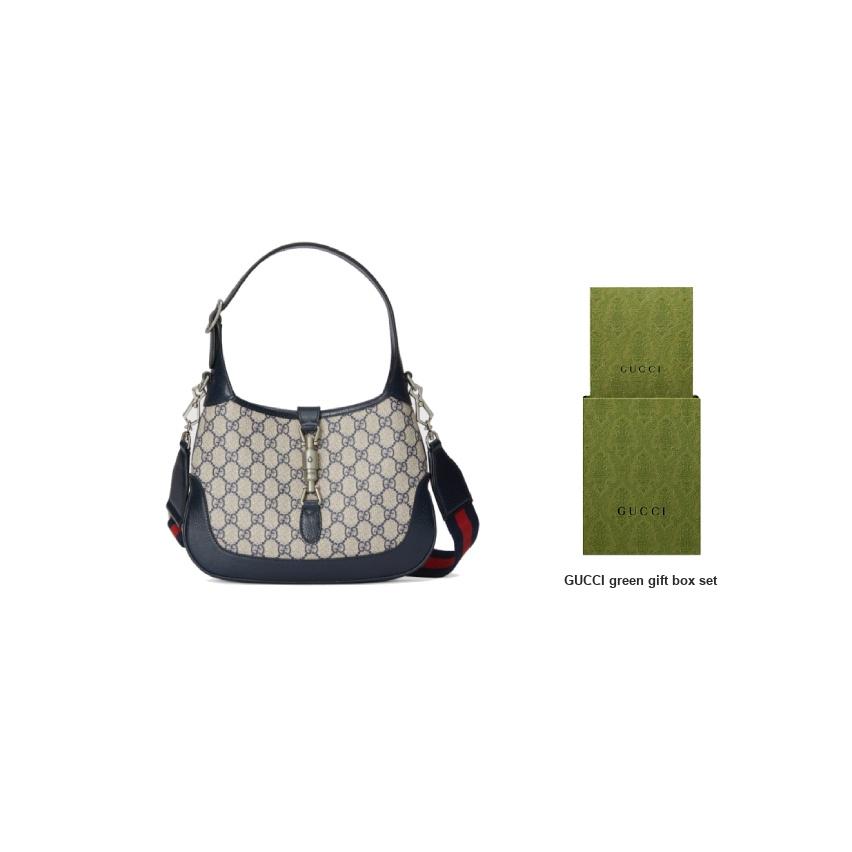 Gucci Jackie 1961 Gold Lock Monogram Canvas Leather Shoulder Bag Women shoulder bag blue gray 678843-96IWN-4076