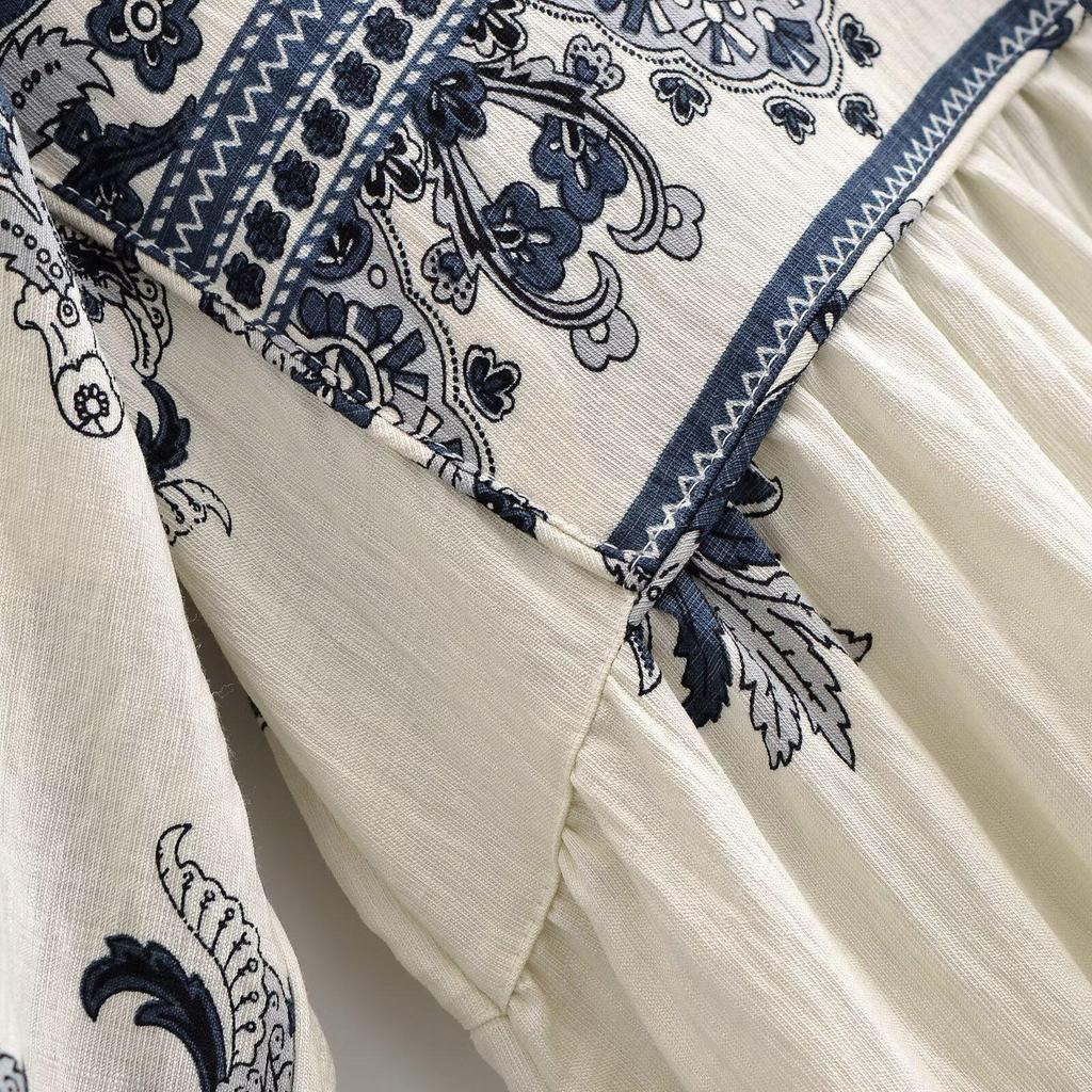 2026 Spring European & American Style Women's Bohemian Tassel Print Loose Dress