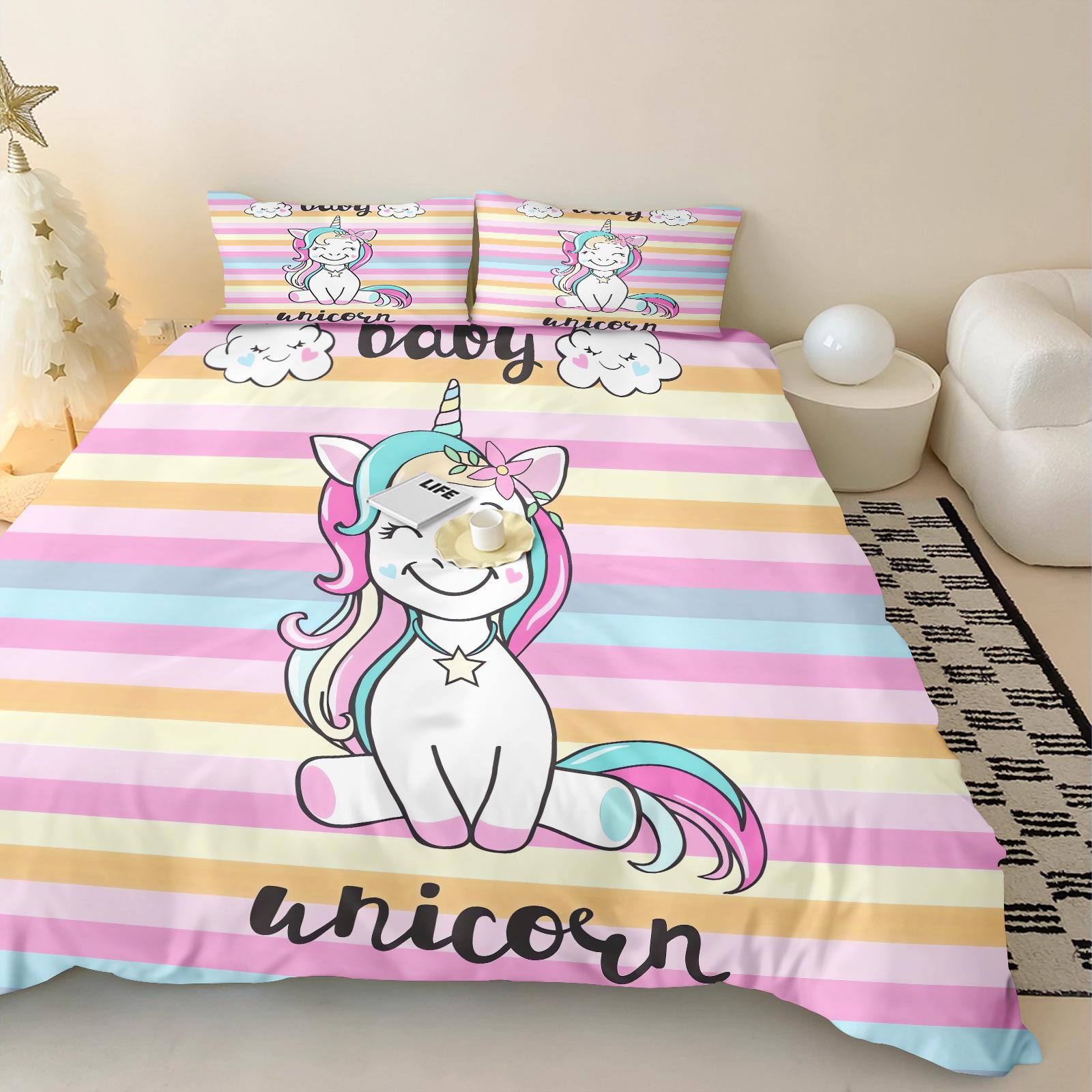Ensemble de literie Animaux Arc-en-ciel, Housse de couette Licorne Arc-en-ciel pour fille, Housse de couette en polyester, Tailles Jumeau Queen King Simple, Cadeaux Mode 100x135cm 2pcs