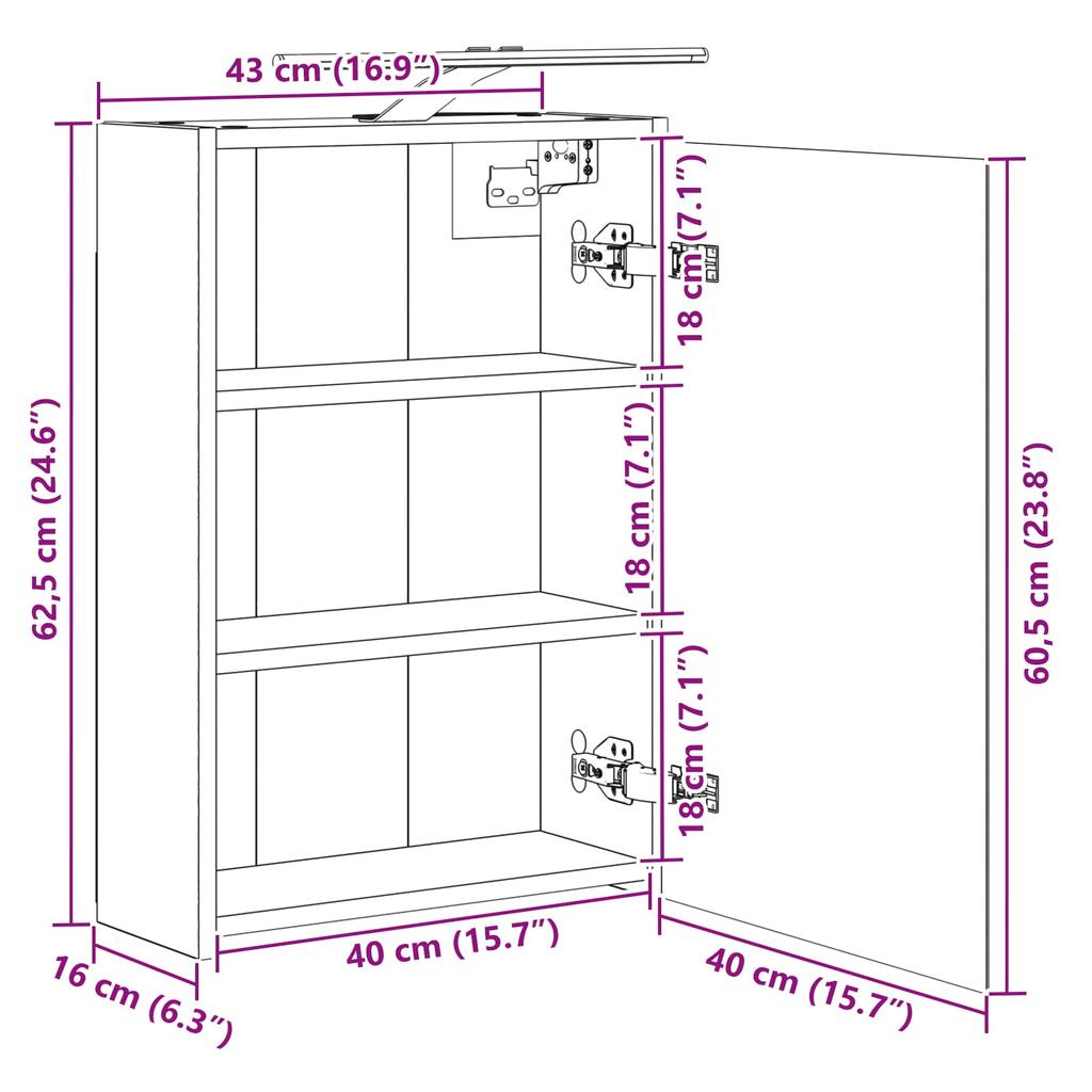 Bathroom Mirror Cabinet Craftsmanship Oak Design 43 X 16 X 62.5 Cm