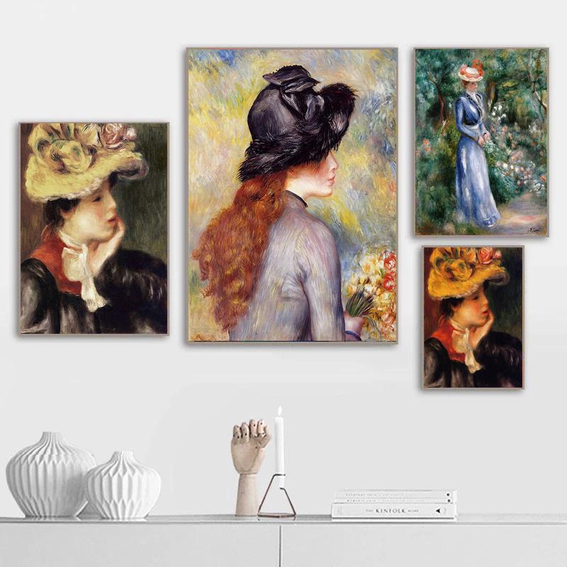Riproduzione Ragazza con Cappello Dipinti su Tela Poster e Stampe Scandinavi Immagini Wall Art per Decorazione Parete Soggiorno Quadri
