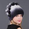 Women's Winter New European and American Warm Fashion Thick Wool Hat Rabbit Fur Leather Fur Hat Knitted Band Side Flower Cap