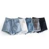 Pantaloncini di Jeans Strappati Estivi Retro a Vita Alta da Donna