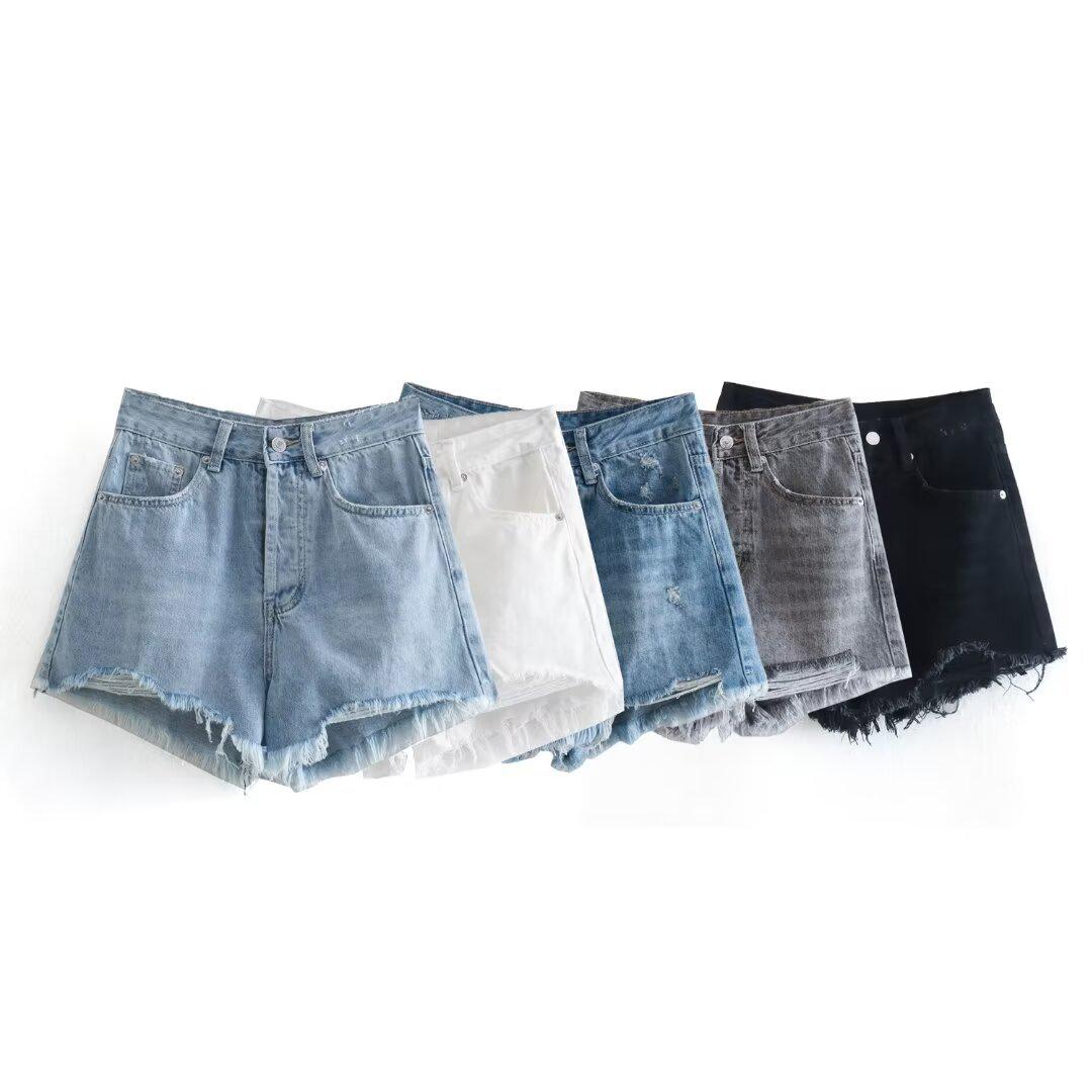 

2024 Summer Retro High-Waist Ripped Denim Shorts for Women Small чорний
