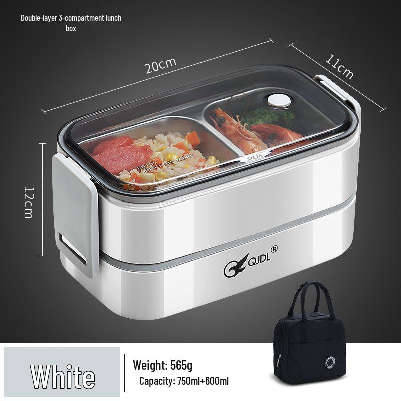 Bento Lunch Box a Doppio Strato in Acciaio Inossidabile, Contenitore Adatto al Microonde per Ufficio e Studenti