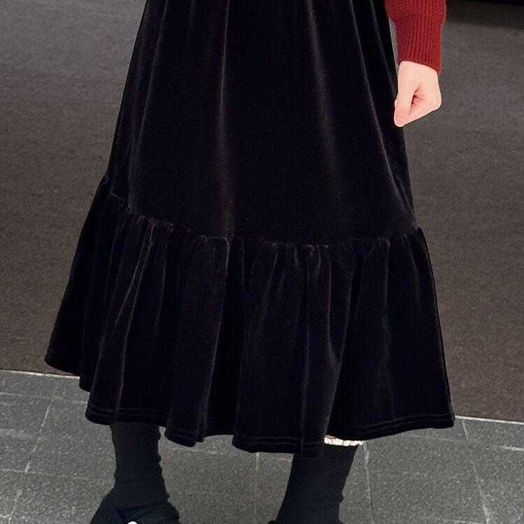 

Girls Fleece-Lined Velvet Fishtail Skirt - Mid-Length, Thickened for Autumn/Winter Size 150 for Height 140-150cm
