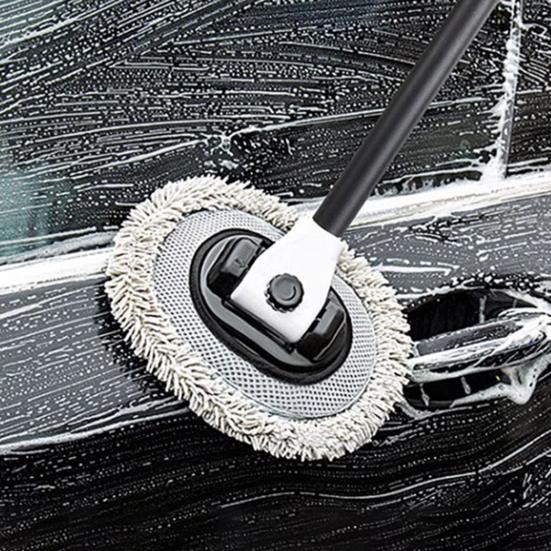 3-Section Telescopic Car Wash Mop Bendable Handle Car Wash Brush with Chenille & Microfiber Head Scratch-Free Cleaning Tool for Auto Motorcycle