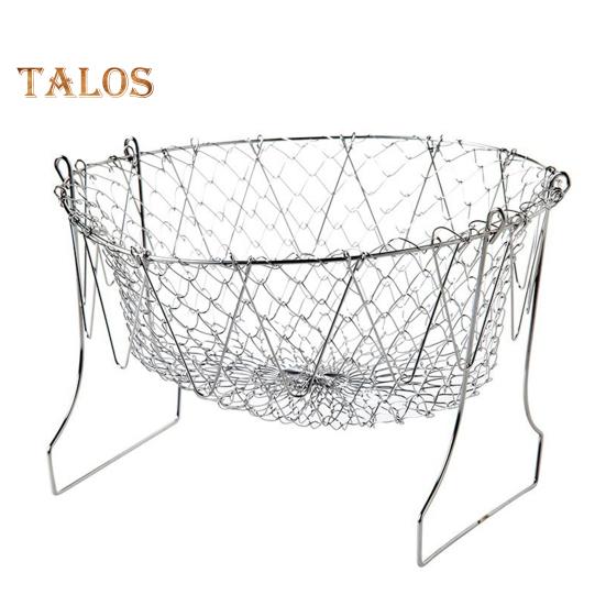 

Складная корзина для салата из нержавеющей стали, кухонное сито для жареных продуктов, нержавеющий фильтр для масла, корзина для фруктов, картофеля фри, овощей серебряный