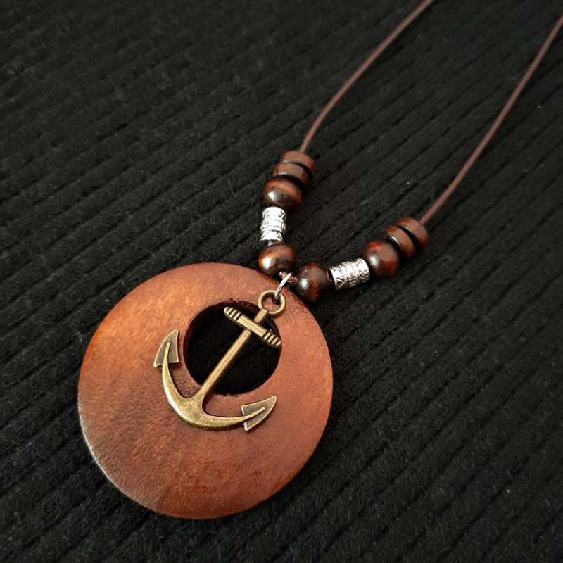 Retro Cotton and Linen Accessories Ethnic Style Wooden Long Women's Sweater Chain Alloy Leaf Necklace