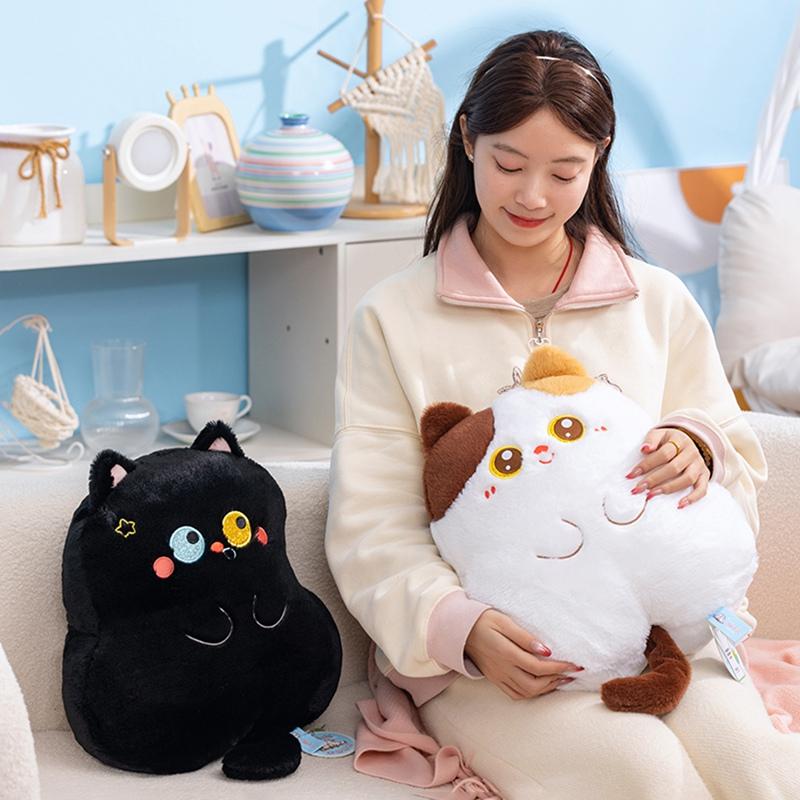 Cute Cat Plush Cushion Set White Siamese Black With Mismatched Star Pupil Eyes Soft Stuffed Feline Cuddly Charming Decor
