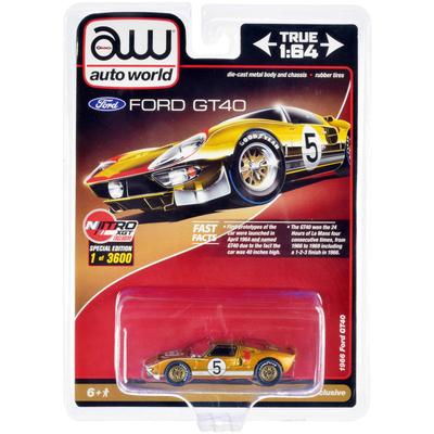 Auto World 1966 Ford GT40 RHD Hand Gold with Graphics Limited Edition 3600 Pieces Worldwide Diecast Model Car (Right Drive) #5 1/64